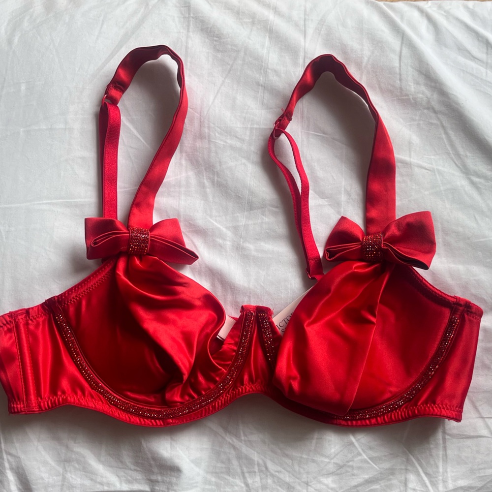 Victoria's Secret Red Satin Bra with Adjustable Straps
